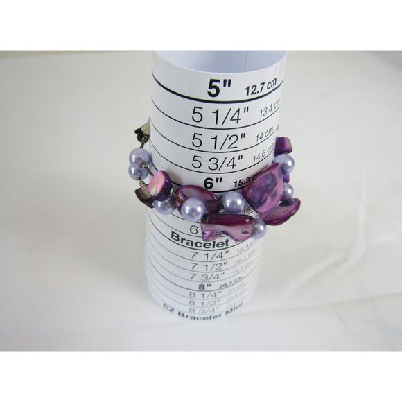 Silver Tone Purple Bead Charm Bracelet Boho Cottagecore Festive 6 1/2" Boho - Picture 4 of 4